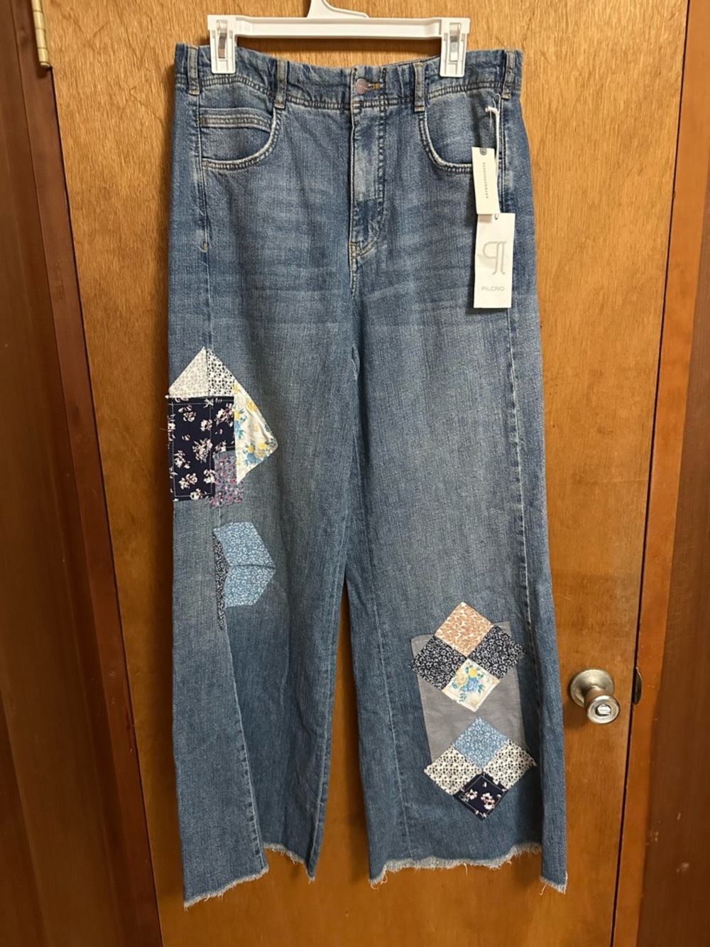 Pilcro Wide-Leg Patchwork Denim Jeans in Medium Blue NWT